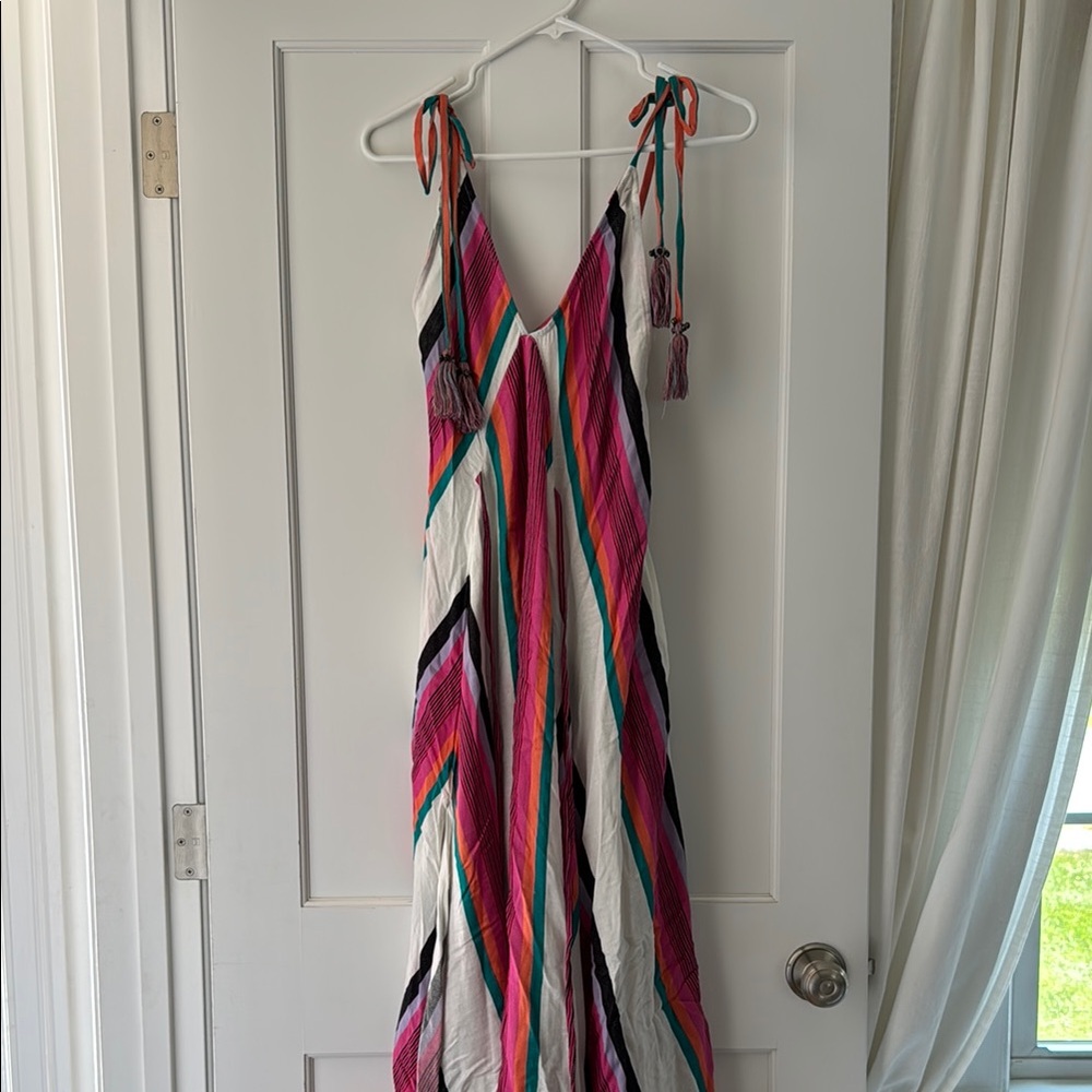 Free people maxi dress tassel stripe Colorful Striped Maxi Dress pink purple xs